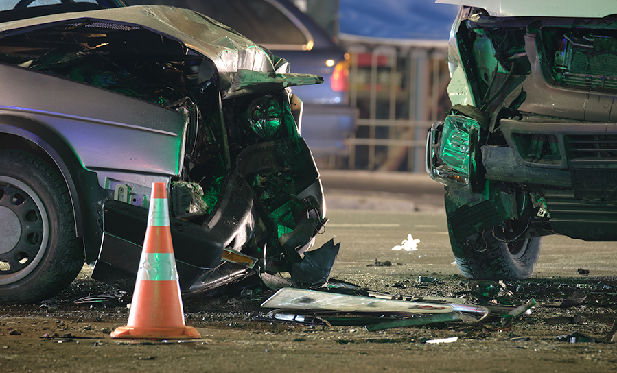 2 cars that were in a car accident with a traffic cone near an auto accident attorney's office